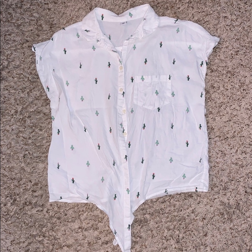 Cactus print tie front top